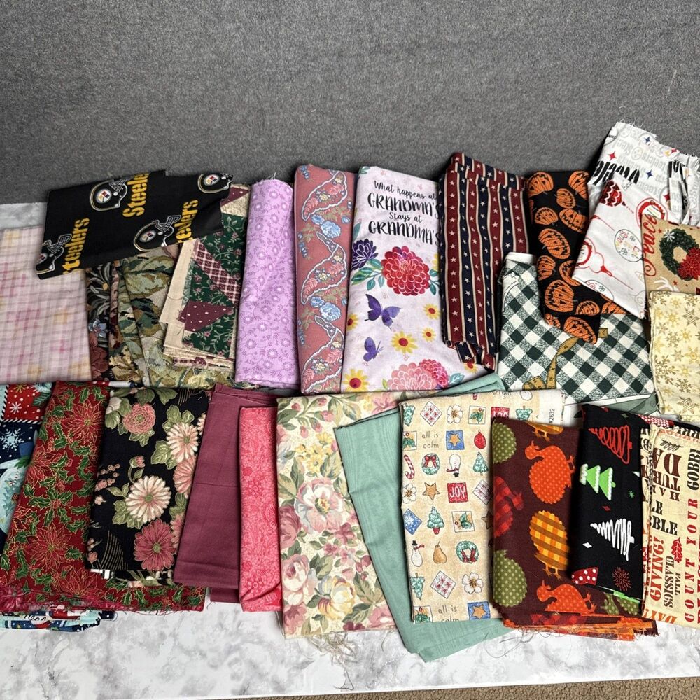 Fabric Scraps Lot Thanksgiving Floral Christmas Steelers Quilt Halloween 3.9 Lbs